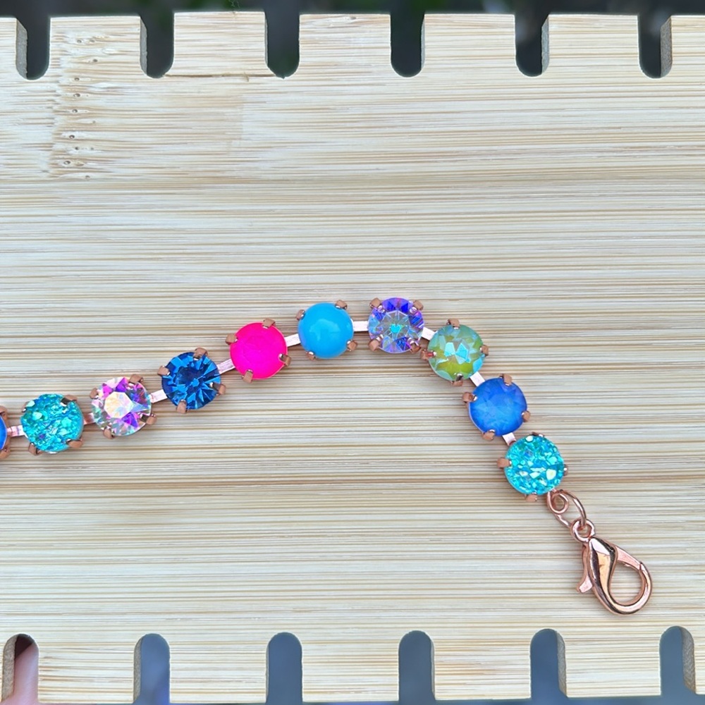 Sapphire Aurora Borealis + Fuchsia Hot Pink “Lillie” Crystal Tennis Bracelet - Picture 9 of 14